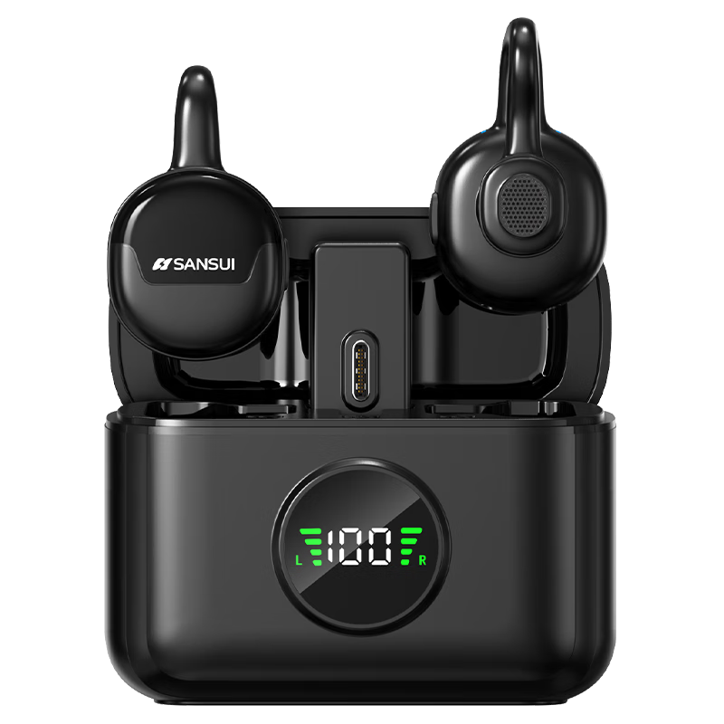 SANSUI MV08 Wireless Lavalier Microphone Mini Clip-on Mic for Live Streaming Outdoor Short Video Conference Professional Noise-Canceling Receiver One-to-Two