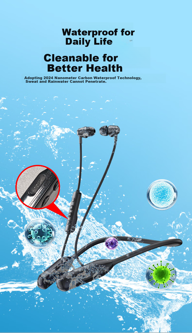 OKSJ [Neck Clip Bluetooth Headphones] Wireless Ear Clip Neck Strap Noise-Cancelling Sports Headphones for Xiaomi/Apple Phones, Waterproof for Running And Gaming 2
