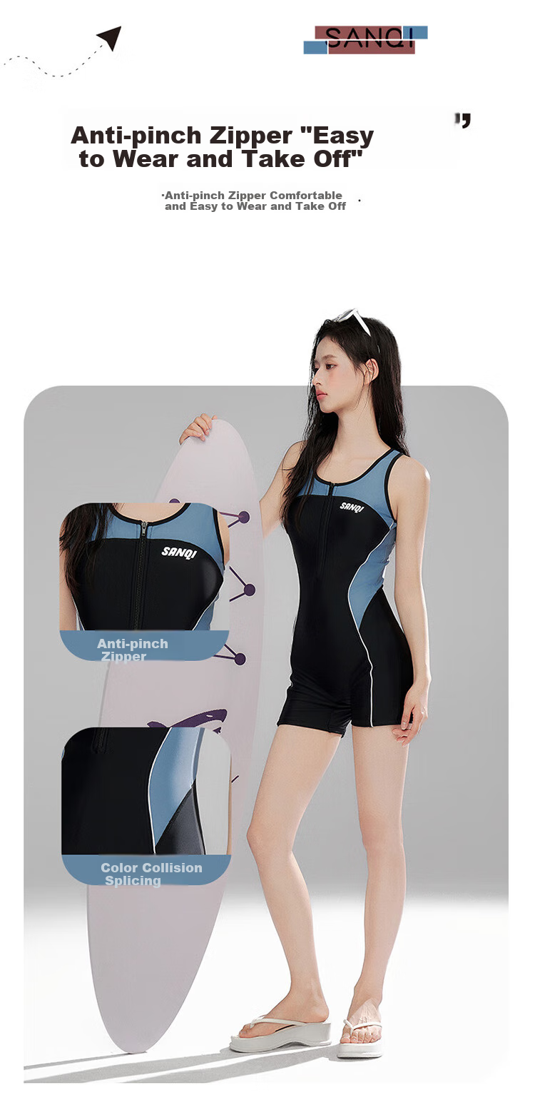 Sanqi Women's Swimsuit, 2025 New Style, Plus Size, Professional Training One-Piece Conservative Boyshort, Competitive Speed, Hot Spring Swimwear, Black, 3XL 2