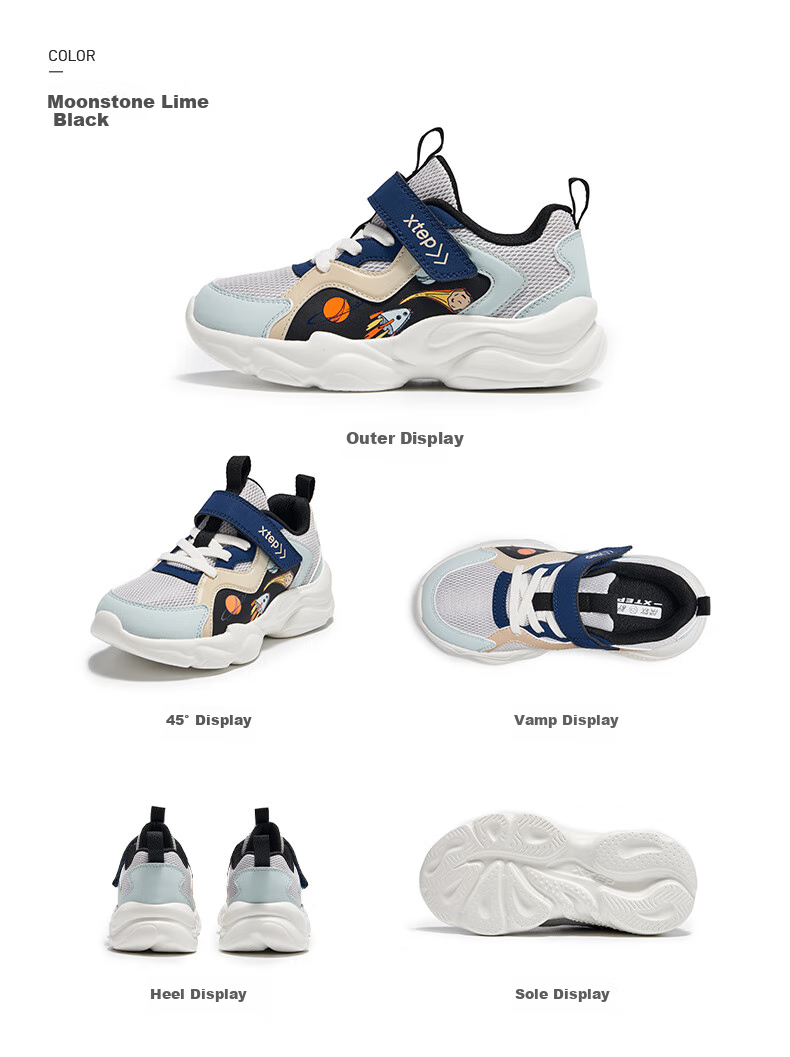 XTEP Kids Velcro Sports Shoes Boys Toddlers High-top Thick-soled Casual Shoes Deep Blue/Classic White Size 31 13