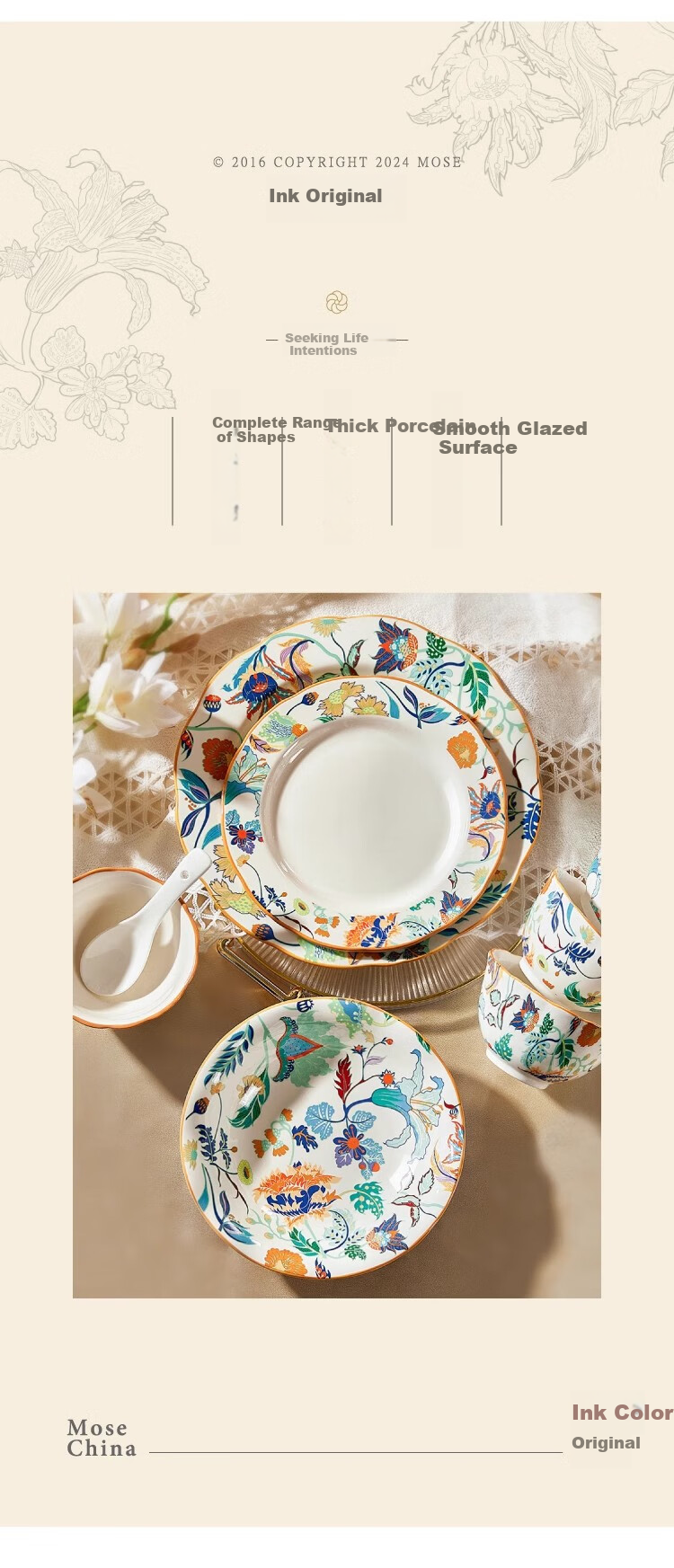 Mose Fresh Tableware Ceramic Bowl And Plate Set, Home Use Bowls And Plates with Chopsticks, Aesthetically Pleasing Housewarming Gift Set, 36 Pieces 10