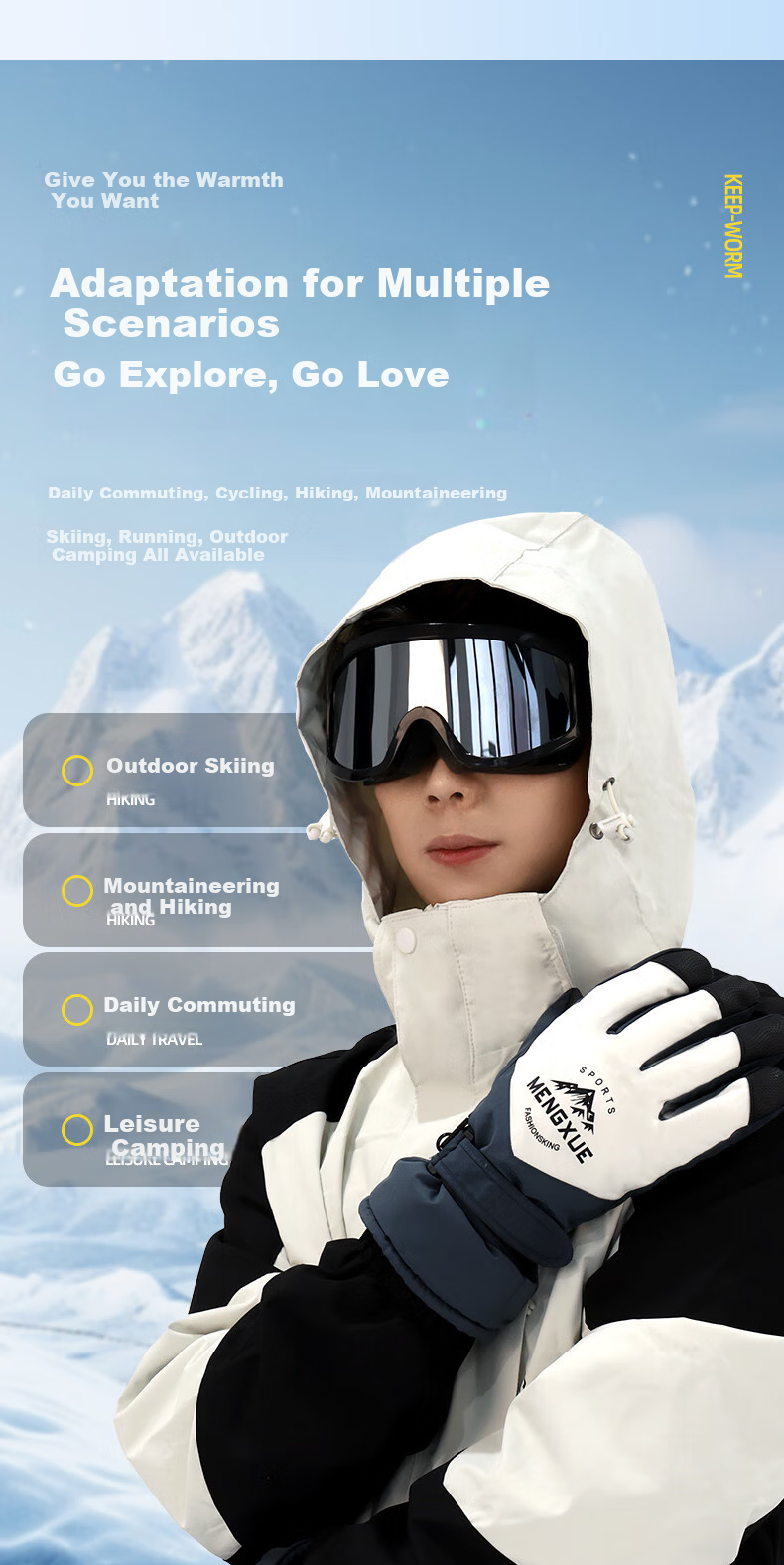 BOSHUJIAN Winter Gloves for Cycling And Skiing, Thickened Warm Gloves for Men And Women Students, Water-Repellent Windproof Cold-Resistant Winter Gloves 3