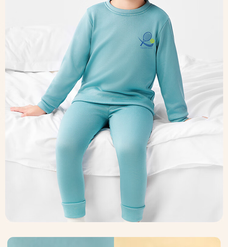 Badibadi Autumn Winter New Baby Toddler Fleece Lined Thermal Underwear Set Homewear Pajamas Blue Tennis Letter 160 2