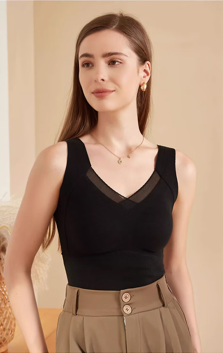 LangSha Thermal Vest Autumn Winter Antibacterial Mite-Resistant Women's Heating Vest with Built-in Chest Pad Fixed Cup Base Shirt Top 14