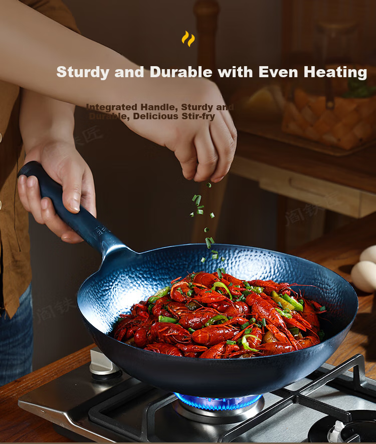 Yantiejiang Iron Wok, Round Bottom, Non-Coated Pure Iron Pan for Home Cooking, Suitable for Gas Stove, Traditional Style, Pre-Seasoned, 30cm 5