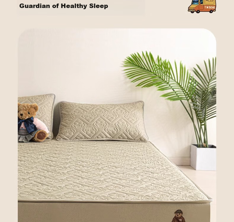 Teenie Weenie Class A Pure Cotton Quilted Fitted Sheet Double Bed Mattress Protector Cover for 2m X 2.2m Bed 2