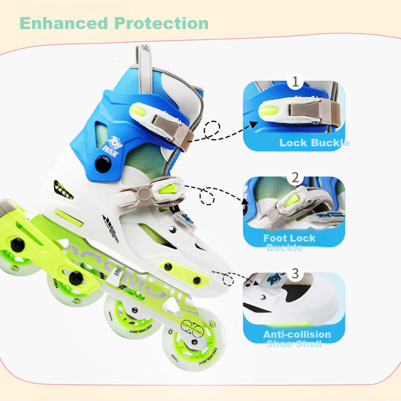 Micro Migu Co-Branded COSMOID Roller Skates for Children, Boys And Girls, Inline Skating, Roller Skating, Hard Shell JOYMAX Blue Set Size L