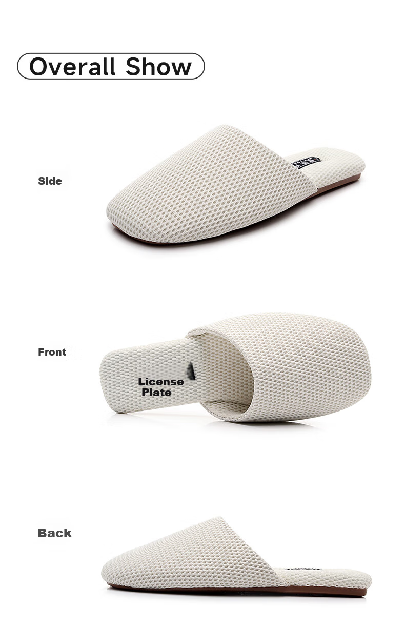 Hengyuanxiang Japanese-Style Lightweight Breathable Mesh Slippers for Couples, Nordic Style Closed-Toe Slippers for Men And Women, White, Size 36-37 5