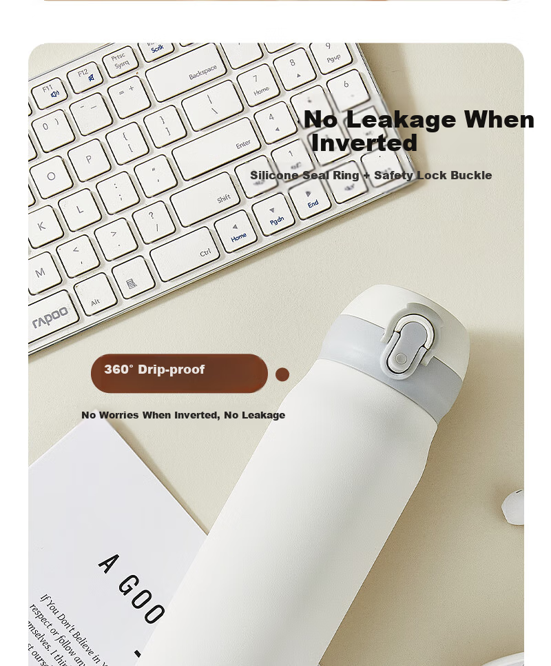 MINISO 316L Stainless Steel Insulated Water Bottle, High-Quality Straw Dual Drinking Cup for Men, Women, and Students, Ivory White, 345ml 15