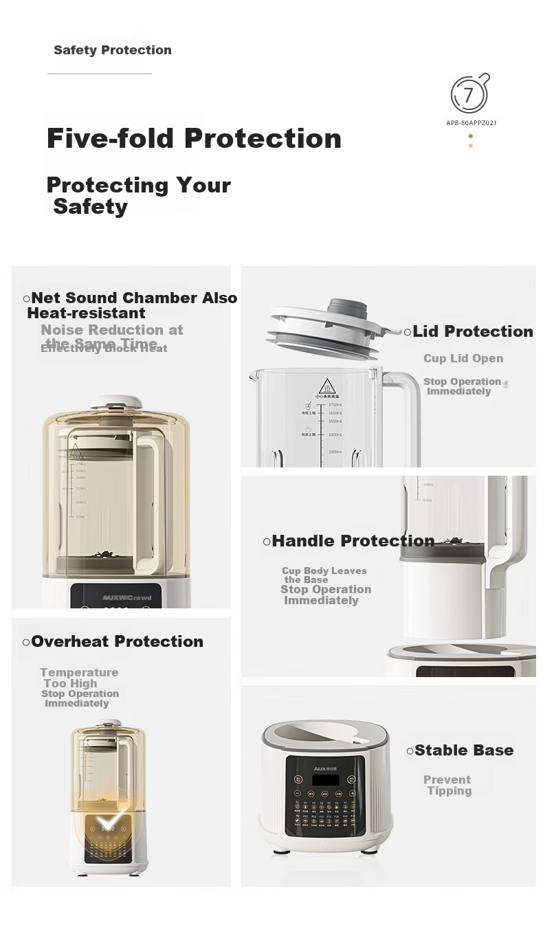 AUX Quiet Blender, Fully Automatic No-Cook Multi-Grain Multifunctional Heating Home Soy Milk Maker And Juicer, Fully Automatic No-Cook 1.75L for 5-6 People APB-08APPZ12 15
