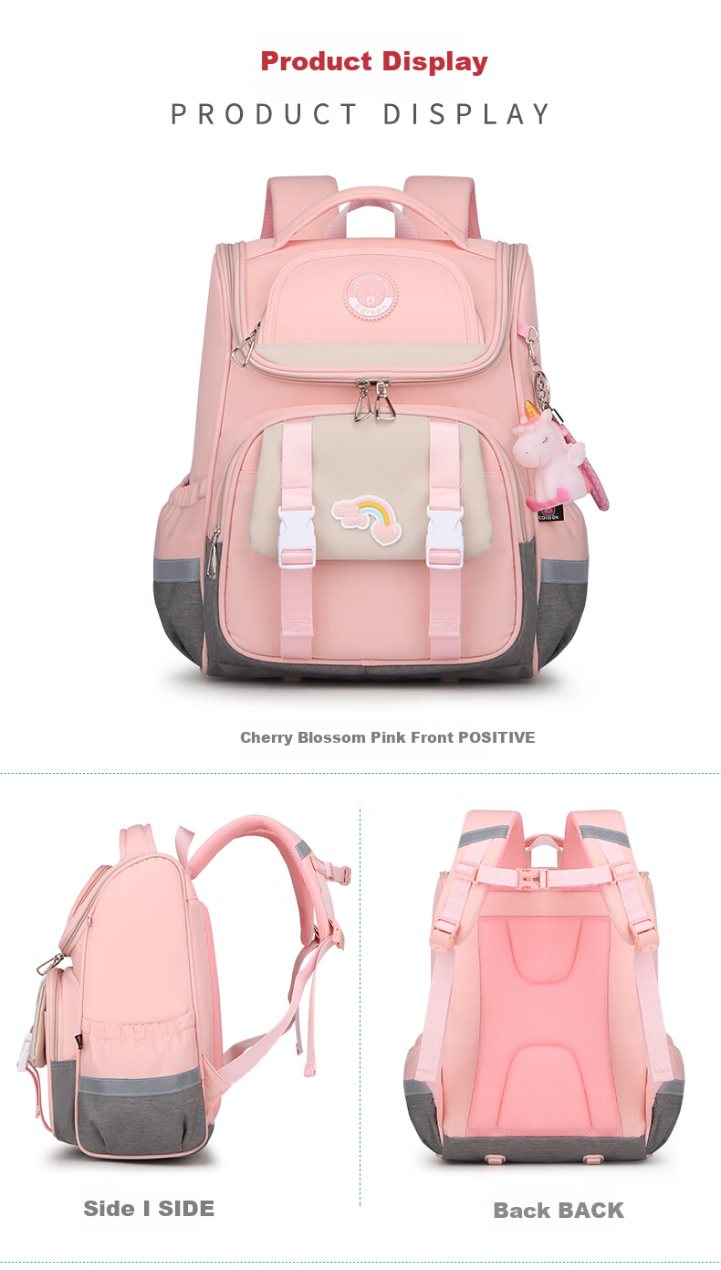 Edison Elementary School Backpack for Girls, Lightweight Spine Protection, Water-Resistant, Anti-Drop, Reflective Children's Backpack 2211-3 Purple 16