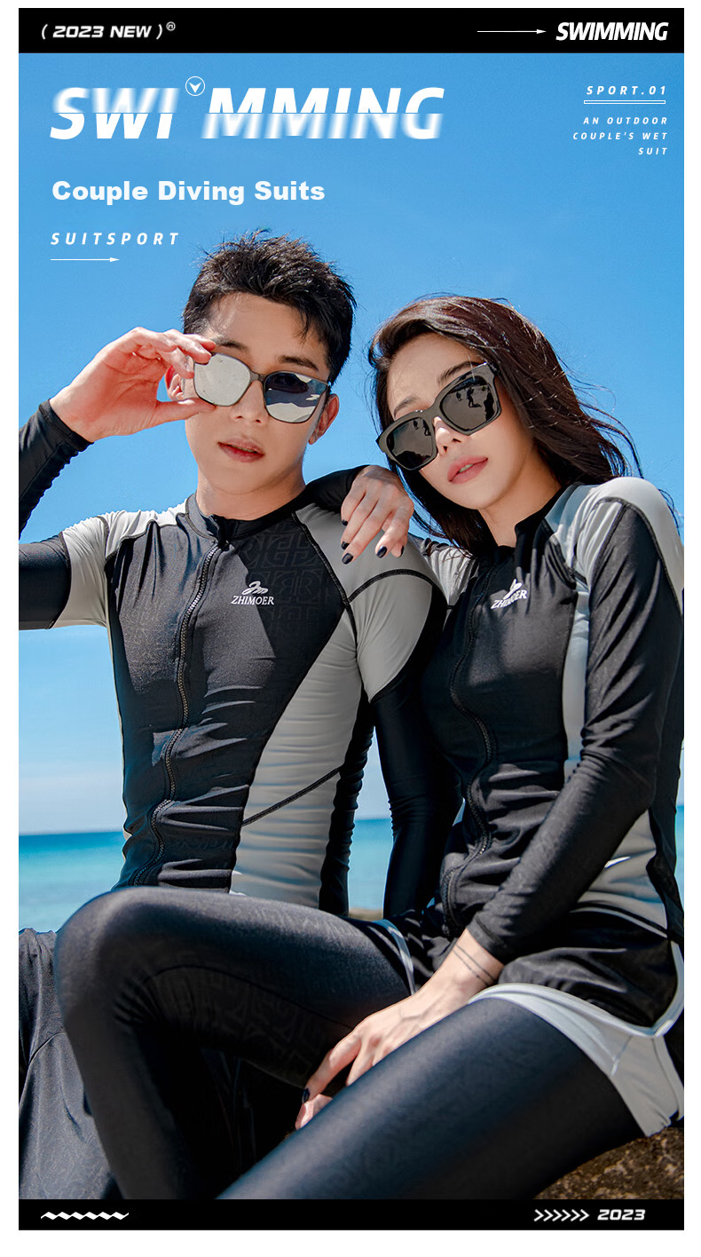 Yifu Quick-Dry Sun Protection Wetsuit for Men, Two-Piece Long Sleeve And Pants Set, Snorkeling Suit, Couple's Swimwear, Women's Surfing Suit 1