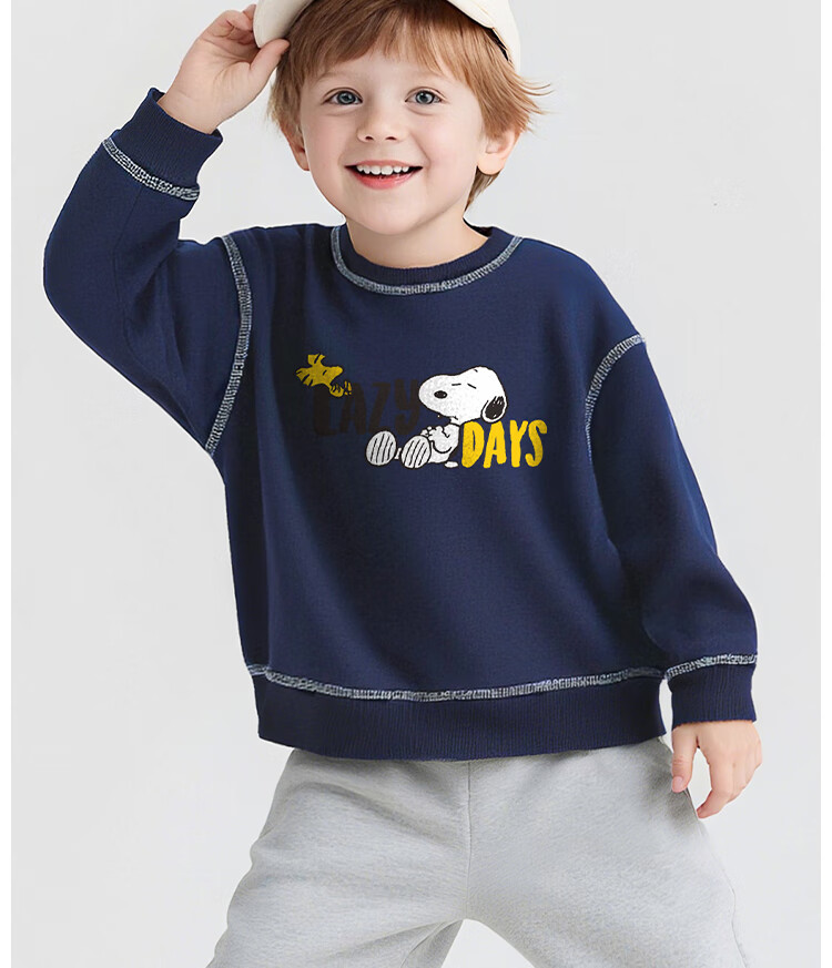 SNOOPY Children's Spring And Autumn Sweatshirt, Warm And Comfortable, Fashionable Boys And Girls Top, Ash Gray, Sports Companion, Size 110 8