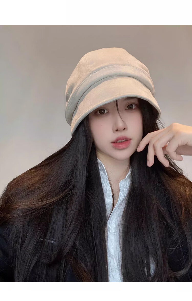 XUEXIMAN Women's Face-Slimming Fisherman Hat Autumn Winter Maternity Cap Large Head Circumference Octagonal Beret Japanese Style Small Brim Bare Face Stacked Hat 7