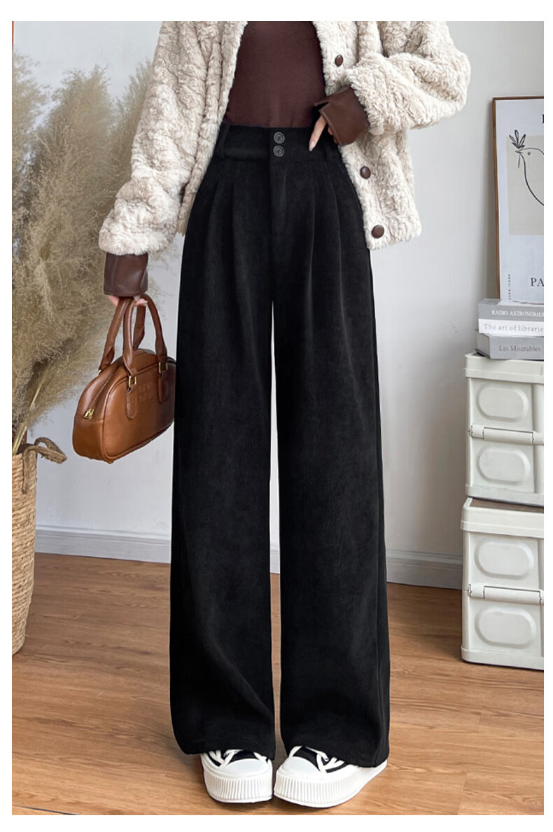 FitonTon Chenille Wide-Leg Pants for Women Autumn Winter 2025 New Slim Fit Blazer Fleece-Lined Thick Corduroy Trousers 14