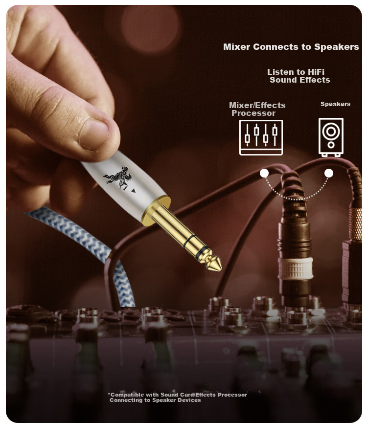IMPETO Single Crystal Copper 6.5mm Male-To Audio Cable, 6.35 Large Two-Core Guitar Amplifier Cable, Sound Card Mixer Monitor Speaker Bass Connection Cable, IMP-2221 Meter 6