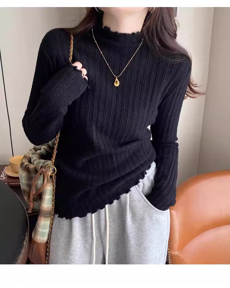 LangSha Women's Autumn Winter Fleece Lined Thickened 2025 New High-End Half Turtleneck Ruffled Knit Sweater Top 19