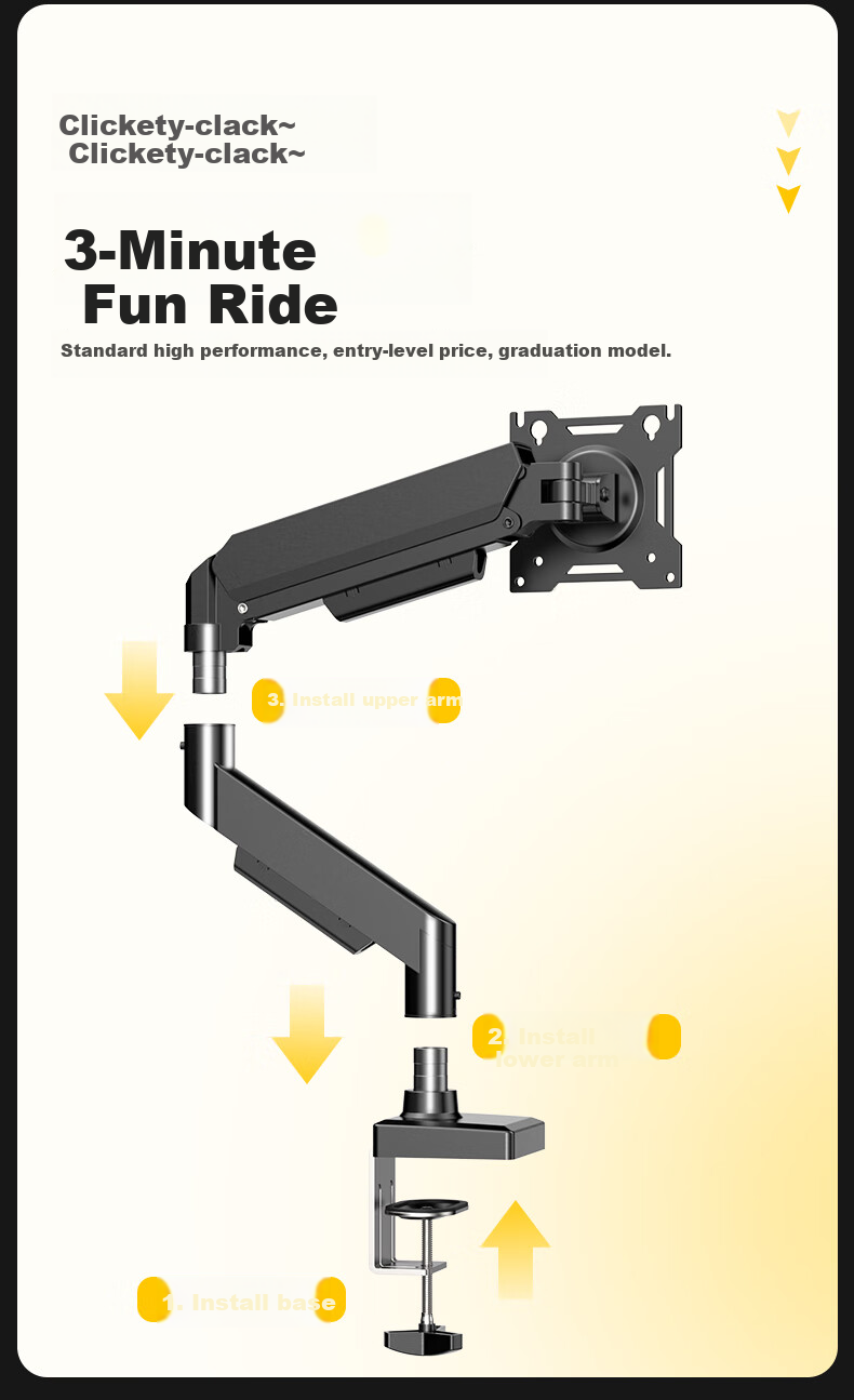 Geer Mechanical Arm Monitor Stand, Desktop Clamp-On No-Drill Computer Screen Support Arm, VESA Monitor Lifting And Heightening Bracket Base, 17-32 Inches 12