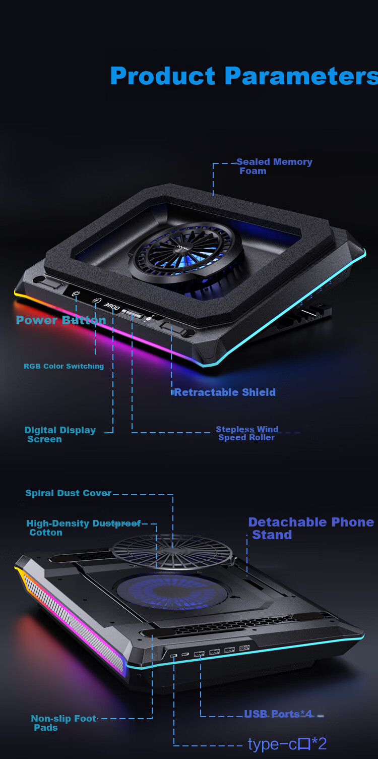 NVV Laptop Cooling Pad, Pressure Wind Cooling, Temperature Control And Noise Reduction, Gaming Laptop Stand, Suitable for Mechanical Revolution, Alienware, Lenovo Legion, ASUS ROG NF-13 16