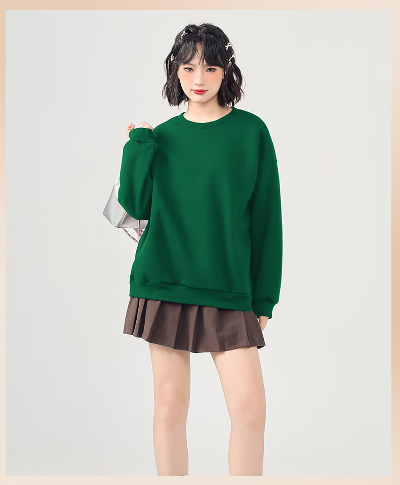 Jeanswest Women's Crew Neck Sweatshirt 2025 New Autumn Winter Fleece Lined Petite Oversized Loose Pullover Without Hood 3