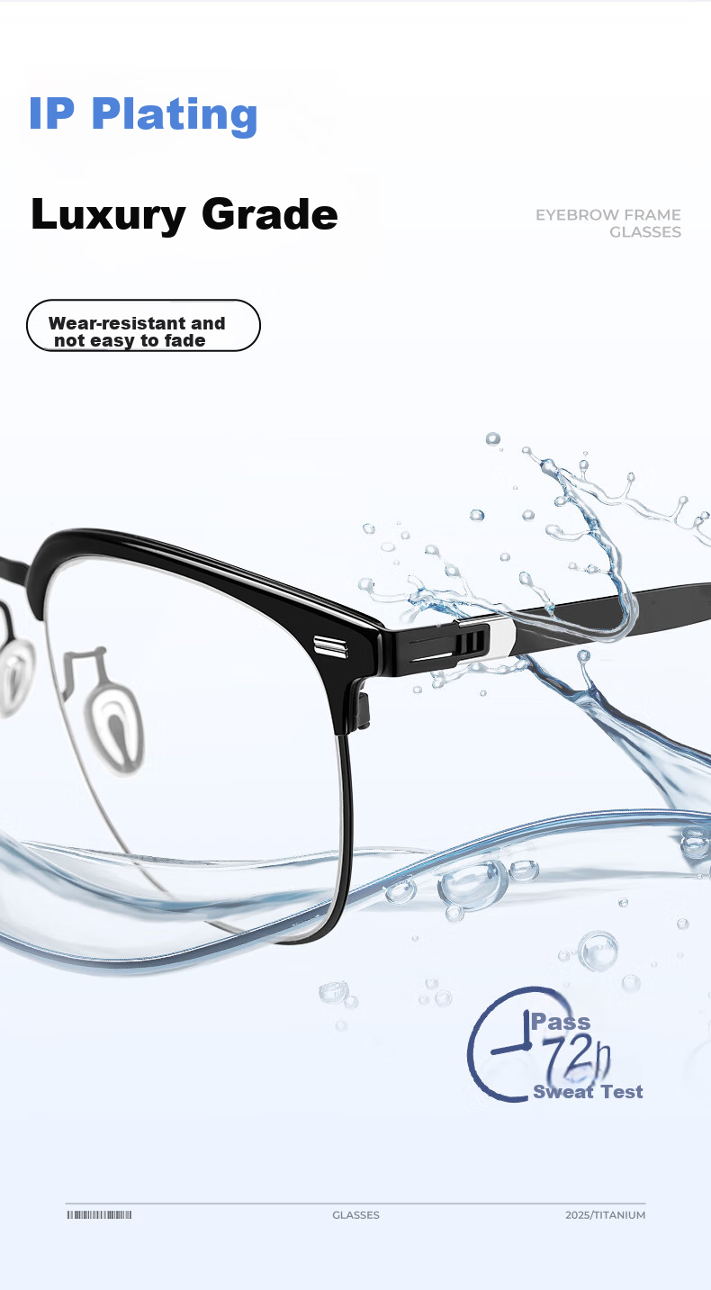 ZEISS Thin Steel Series | Ultra-Light Browline Business Semi-Rimless Myopia Glasses for Men, Professional Anti-Blue Light And Radiation Protection, Compatible with ZEISS Lenses 6