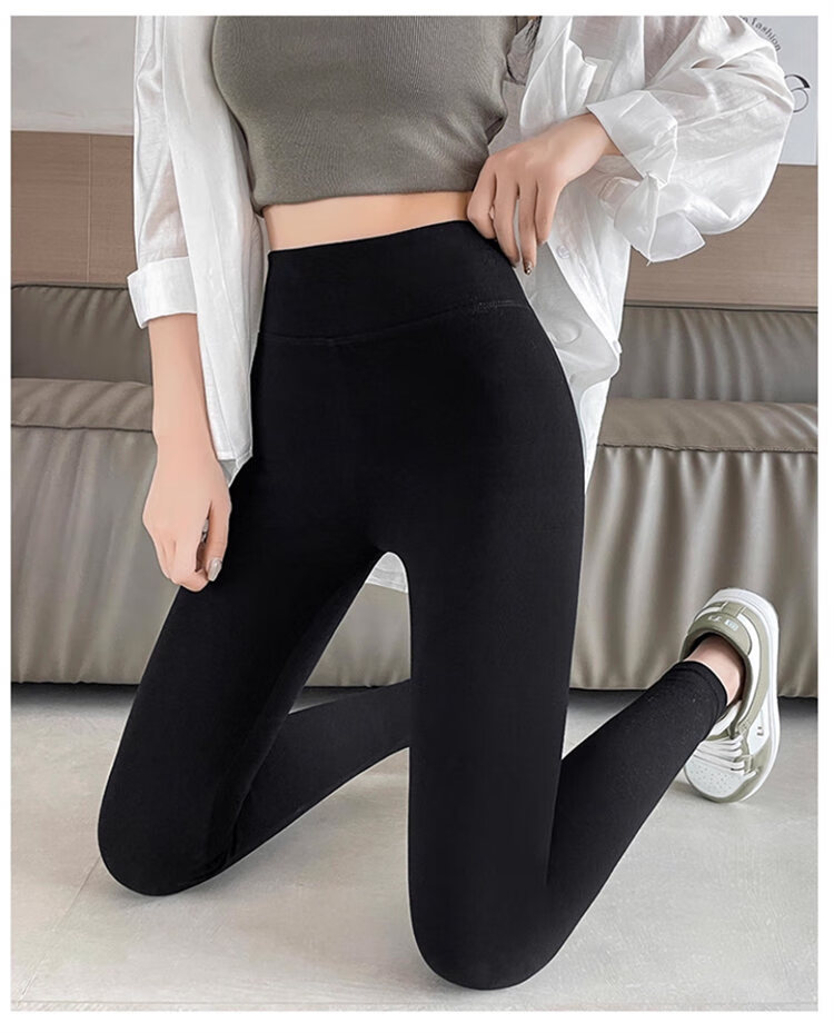 LangSha Black High-Waist Sharkskin Pants for Women Autumn Winter New Thickened Fleece Warm Slim Fit Casual Outerwear Leggings 9