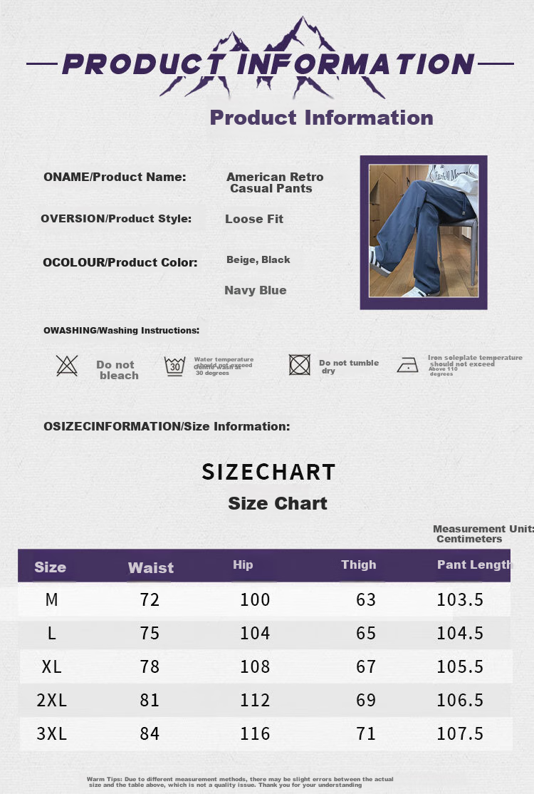 Dingfengbaoluo American Retro Long Pants, Summer High Street Casual Men's Loose Straight Wide-Leg Slightly Flared Trousers SPD01 Off-White 2XL 2