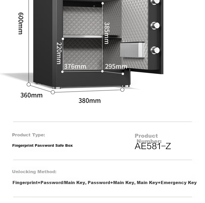 Deli Safe Deposit Box, Home And Office Fingerprint Password Security Box, Small Confidential Box, Can Be Built into Wall Or Cabinet, Storage Box, Double Lock Opening, 45cm Zhenshanhu Series Black 15