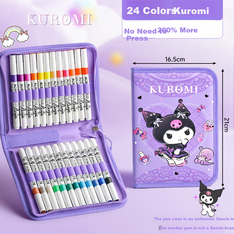 Yuji Kuromi Acrylic Markers, 24 Colors, Student-Specific Sanrio Soft-Tip Pens, Non-Translucent, Stackable Watercolor Pens, Washable Student Drawing Pencils, Art Supplies for Painting And Educatio