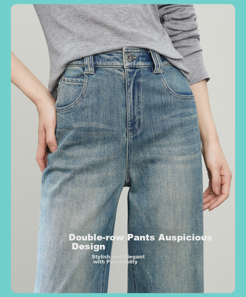 ESE-Y Straight-Leg Jeans for Women, New Spring 2025 Wide-Leg Trousers, Vintage Blue, Size 25 6