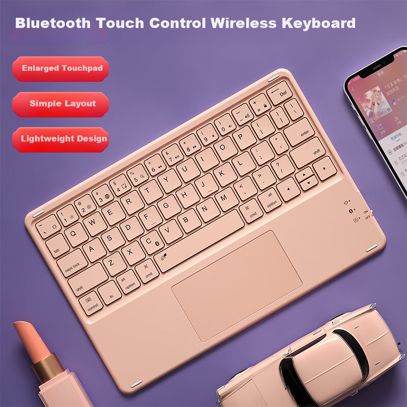 B.O.W Hangshi HB321 Ultra-Thin Bluetooth Wireless Touch Keyboard Compatible with IPad, Xiaomi, Huawei, Apple Tablets, Smartphones, Laptops, Quiet Charging Keyboard Zhuyu Pink