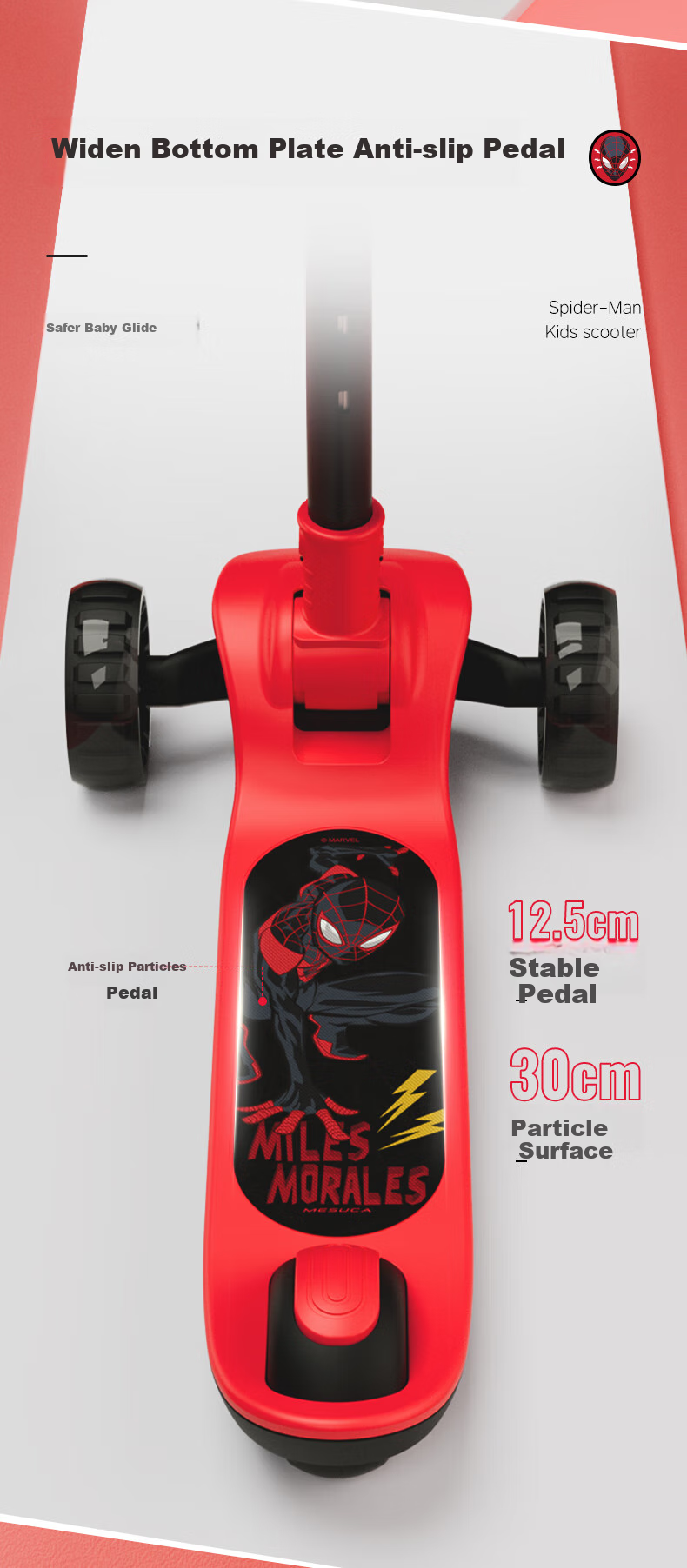 Disney Children's Scooter for Ages 3-6 Adjustable Speed Scooter with Flash Wheels for Older Kids, Marvel Spider-Man Desig 12