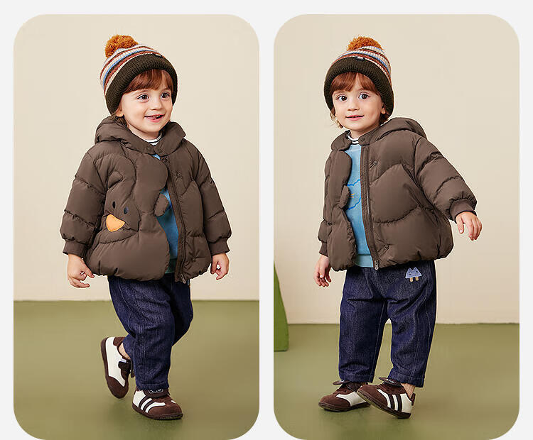 Minibala Kids Unisex Down Jacket Baby Cute Hooded Coat 2025 Winter [Three-proof] 9