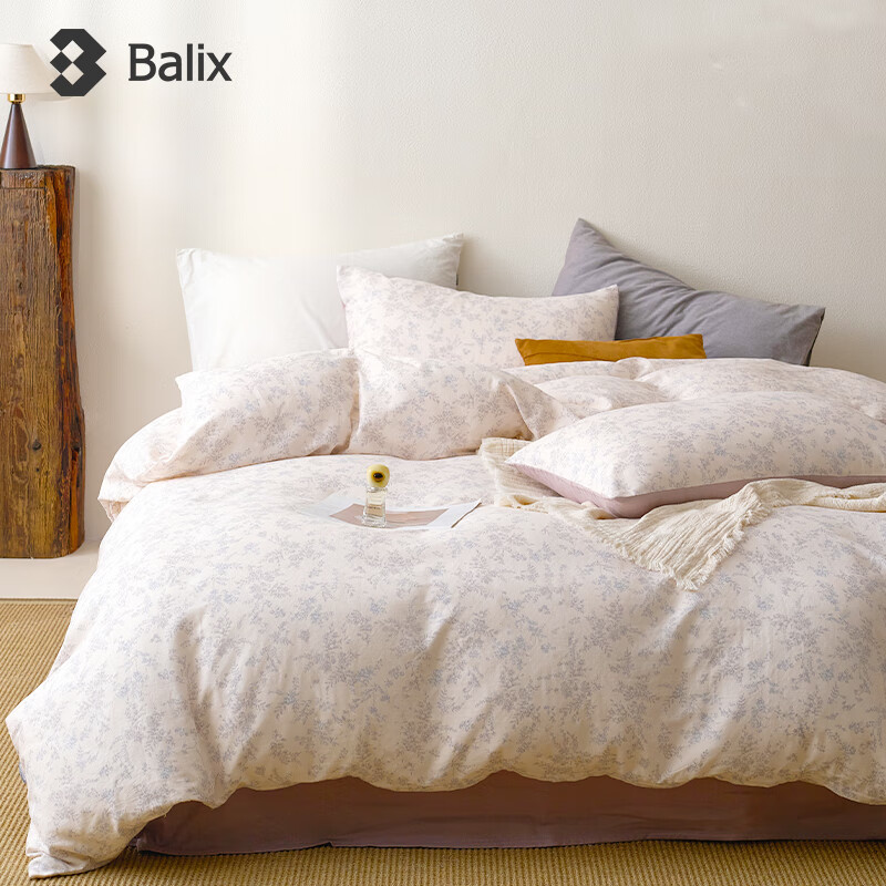 BALIX Double-Layer Gauze Four-Piece Bedding Set Four Seasons Skin-Friendly Soft Breathable Sheet and Duvet Cover - Lavender Dream 1.8/2.0m Sheet Style