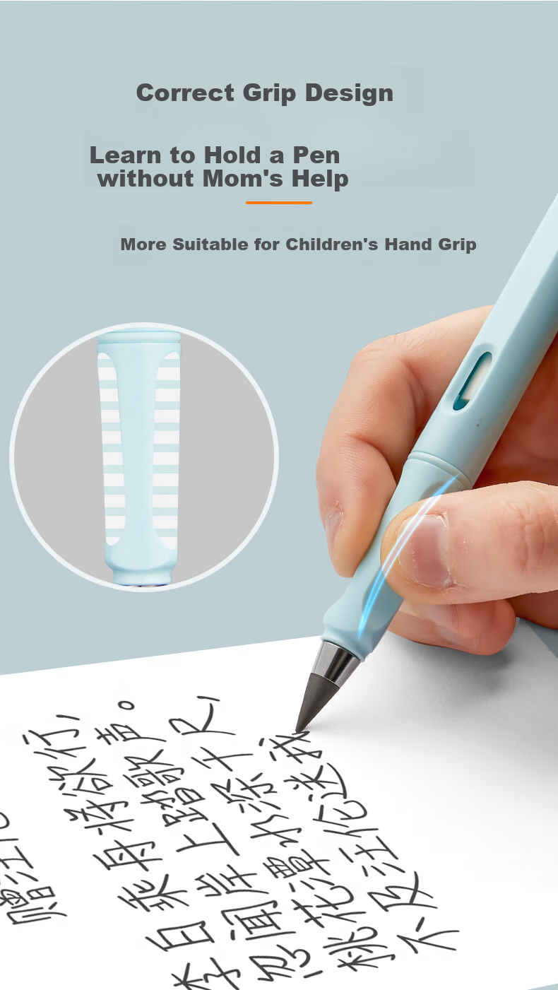 Liupintang HB Pencil for Primary School Students, No-Sharpening Pencil for First And Second Grade Children, Writing Pencil to Correct Grip Posture, Replaceable Tip, Sea Salt Blue, Pack of Two, Daily Writing Stationery 5