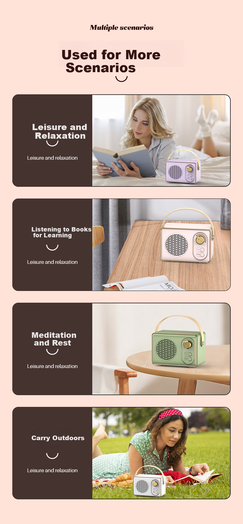 Weizhi Wireless Portable Bluetooth Speaker, Cute Retro Mini Sound System for Home Use, Metal Subwoofer DZ-004 White 11