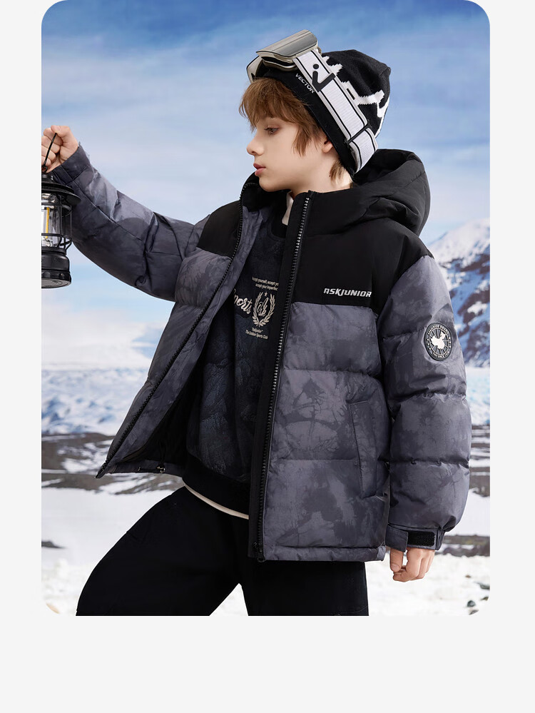 ASK JUNIOR [Canada Duck Down] Children's Winter Down Jacket, Warm 7A Antibacterial Filling, Boys' National Style New Year Coat 16