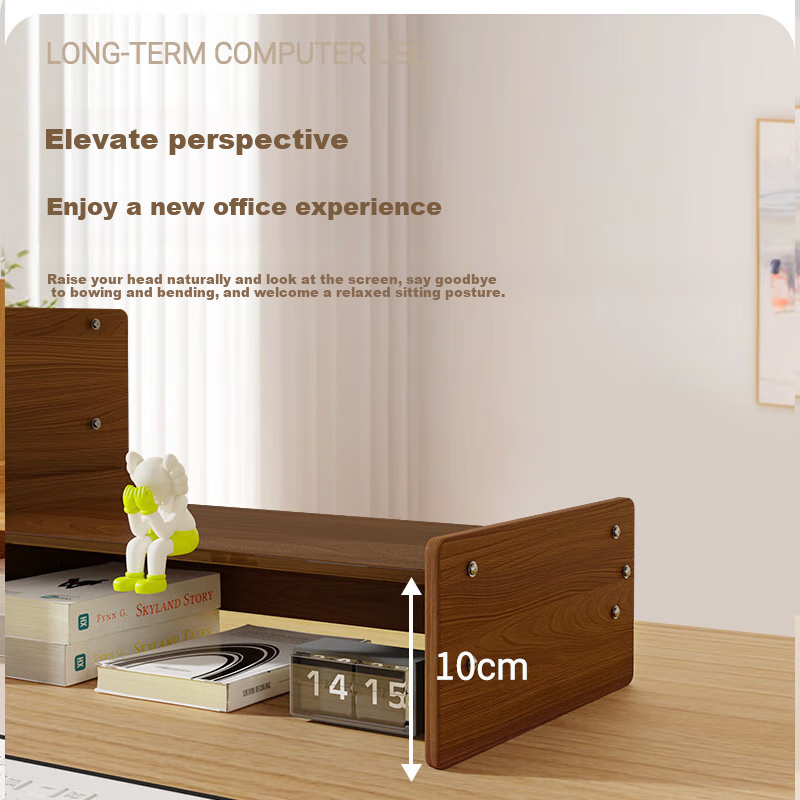 Youbili Computer Riser Desk File Cabinet, Wooden Height-Increasing Table, Multifunctional Office Desk Keyboard Storage Monitor Riser Base Laptop Storage Rack, 5069 Walnut Color 4