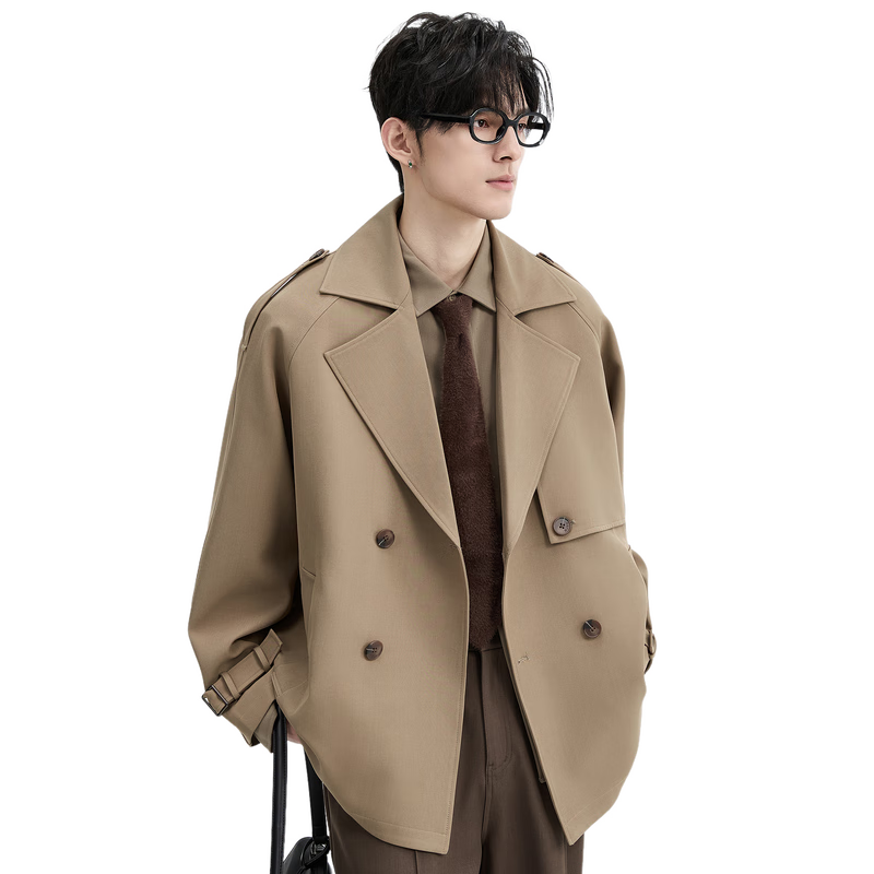 Earl Zuoer Fashion British Style 25 Autumn Double-Breasted Short Trench Coat Men's Wrinkle-Resistant Jacket Autumn