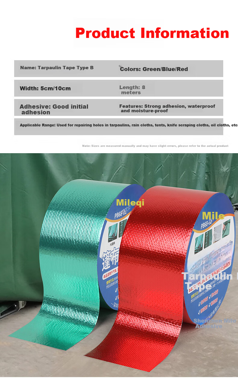 Mileqi Tarpaulin Repair Tape, Strong Adhesive And Anti-Aging, Canvas Tarpaulin Patch for Holes And Rain Leakage, Truck Tape, Green - 5cm Wide * 8m Long 10
