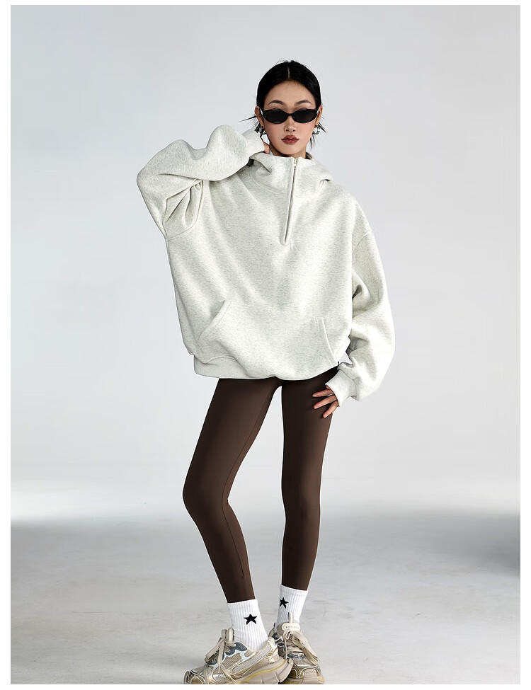 ICH MODE American Vintage Oversized Hoodie Women Spring Loose Jacket New Oversize White Flower Gray XL 5