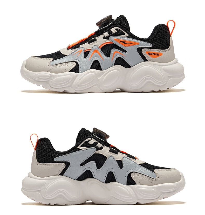 ERKE Kids Unisex Sports Shoes Breathable Mesh Casual Shoes Microcrystal White/True Black Size 33 65