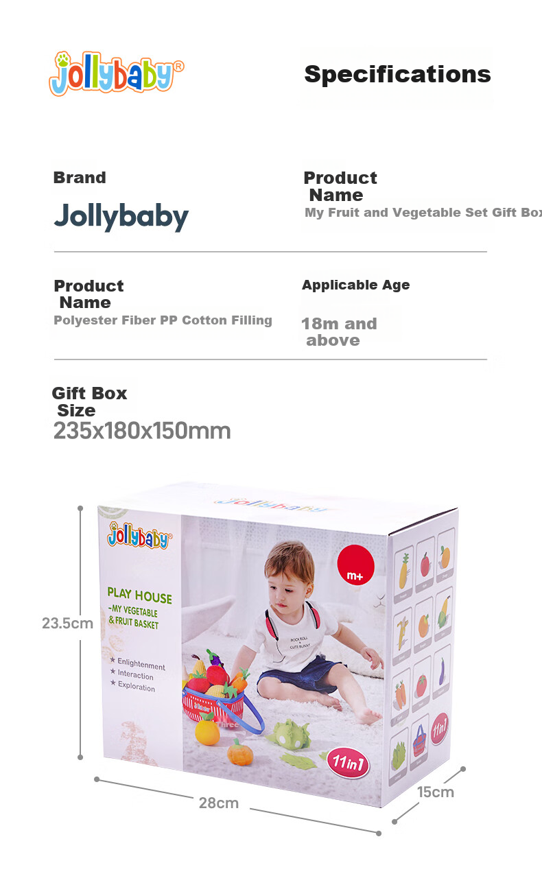 Jollybaby Pull-Out Toy for Babies, Chewable Pretend Play, Early Education Toy with Rattle, My Vegetable Garde 10
