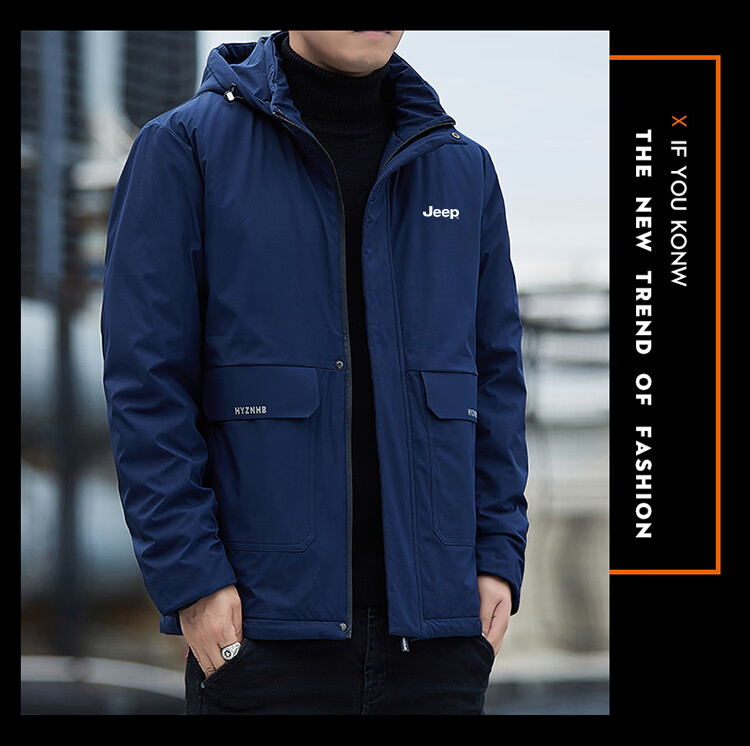 JEEP Men's Autumn Winter Casual Thickened Warm Outdoor Sports Cotton Jacket Dark Blue XL 5
