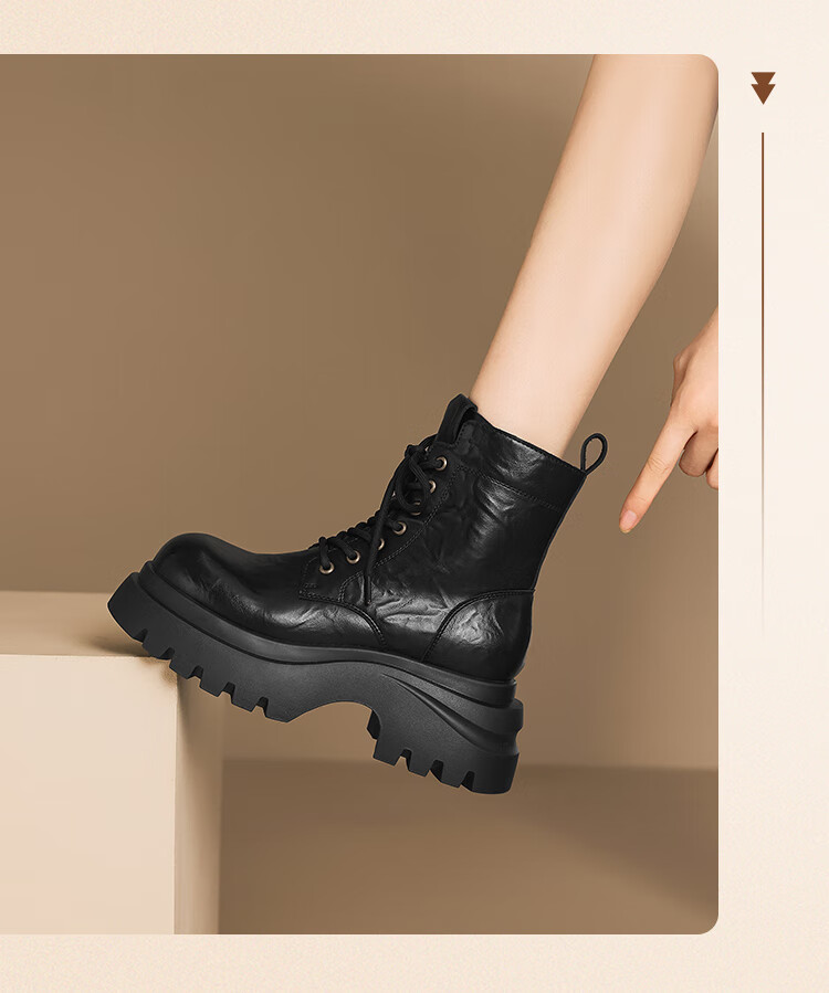 ZHR Women's Martin Boots Small Size Thick Sole Retro Ankle Boots Height Increasing Casual Women's Boots JF356A Black 37 3