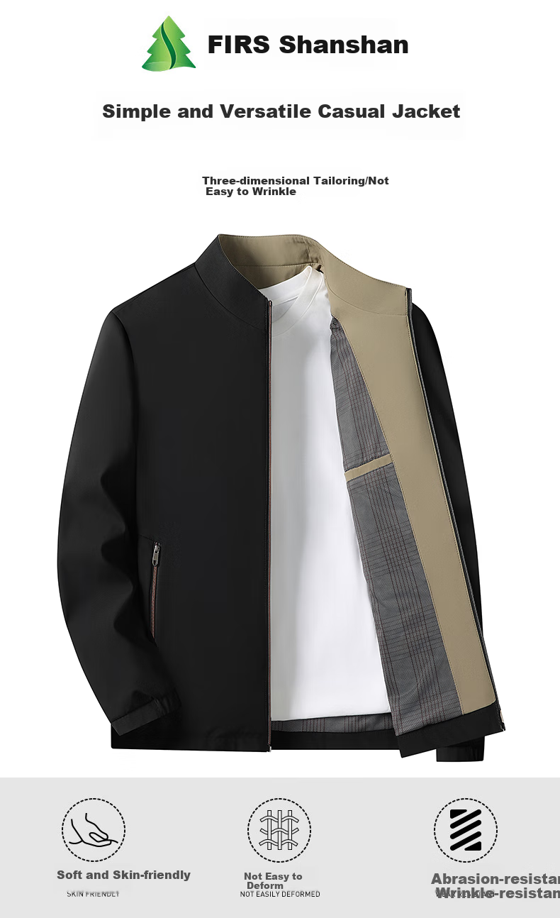 FIRS Men's Windproof Wrinkle-Resistant Spring Autumn Stand Collar Business Casual Jacket Workwear Shirt 1