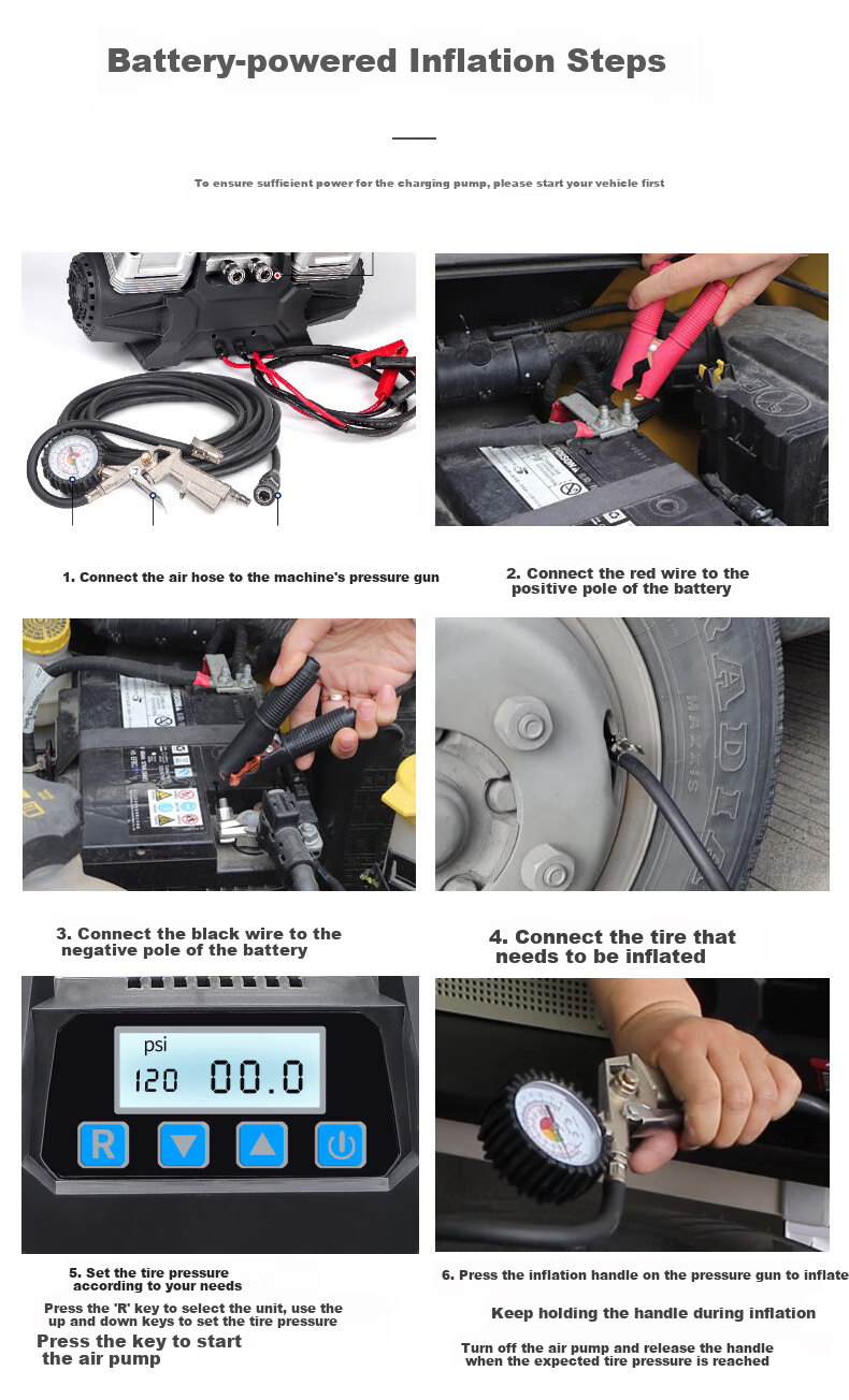 DIANJUE Car Air Pump, Four-Cylinder High-Pressure High-Power, for Off-Road Vehicles, Large Trucks, RVs, Tire Inflation Pump, Air Compressor, Single Tube 14