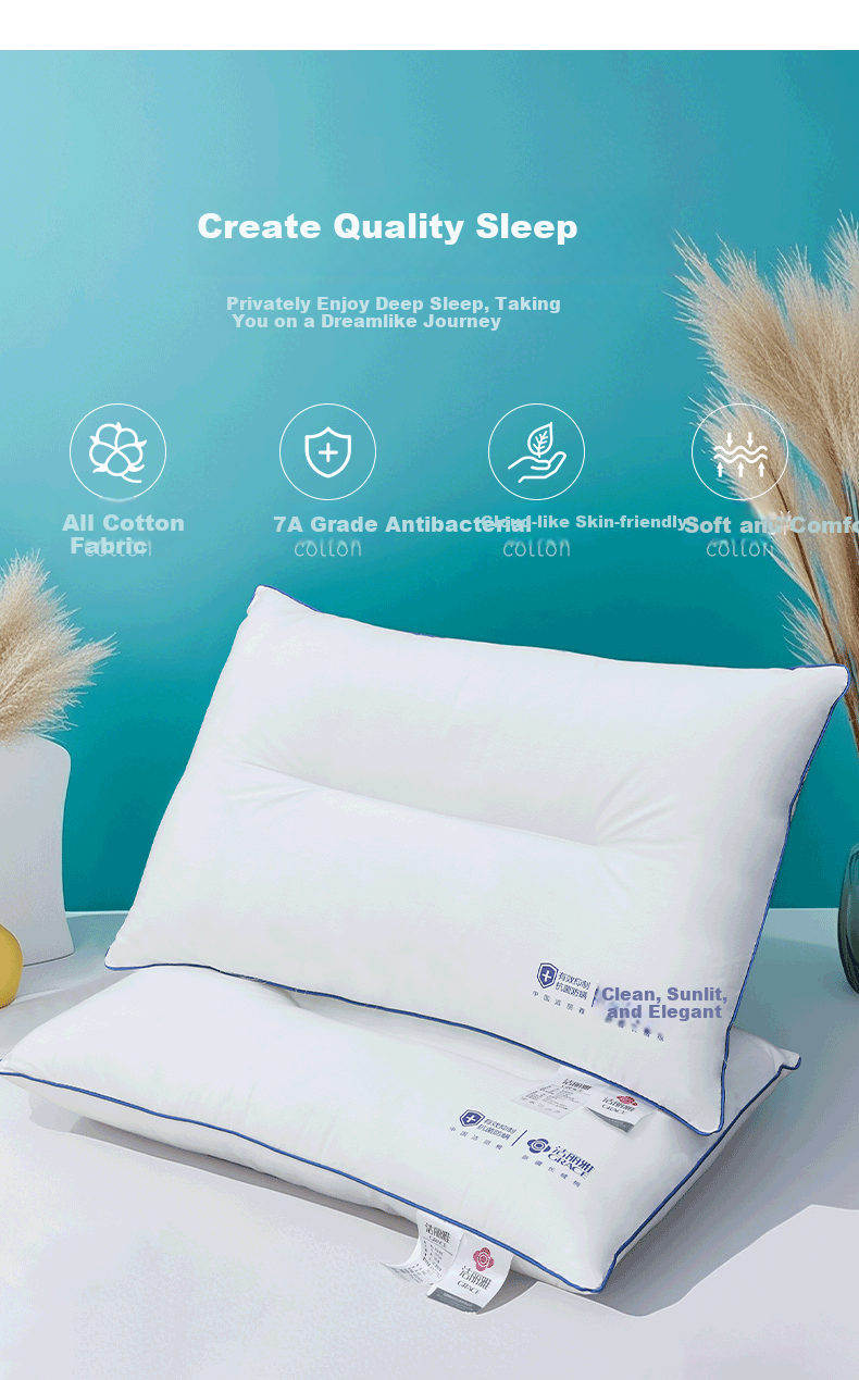 Grace Pure Cotton Pillow, Shaped Pillow, Class A 7A Antibacterial Hotel Neck Support Pillow Core, 45*70cm Low Pillow, Adult Pair 2