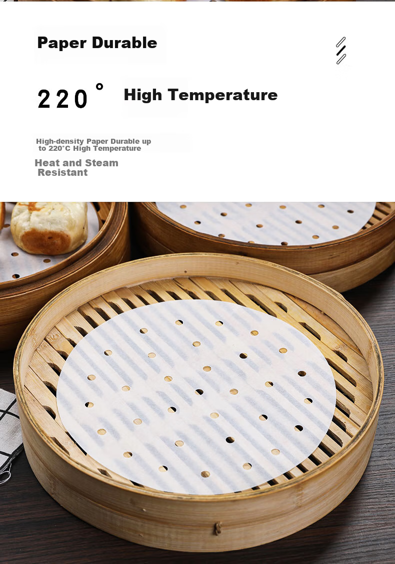 Fangcaodi Steamer Paper, 100 Sheets, Disposable Steaming Paper for Buns And Mantou, Non-Stick Paper Liner for Xiaolongbao, Steamer Tray Paper, Diameter 27CM 6