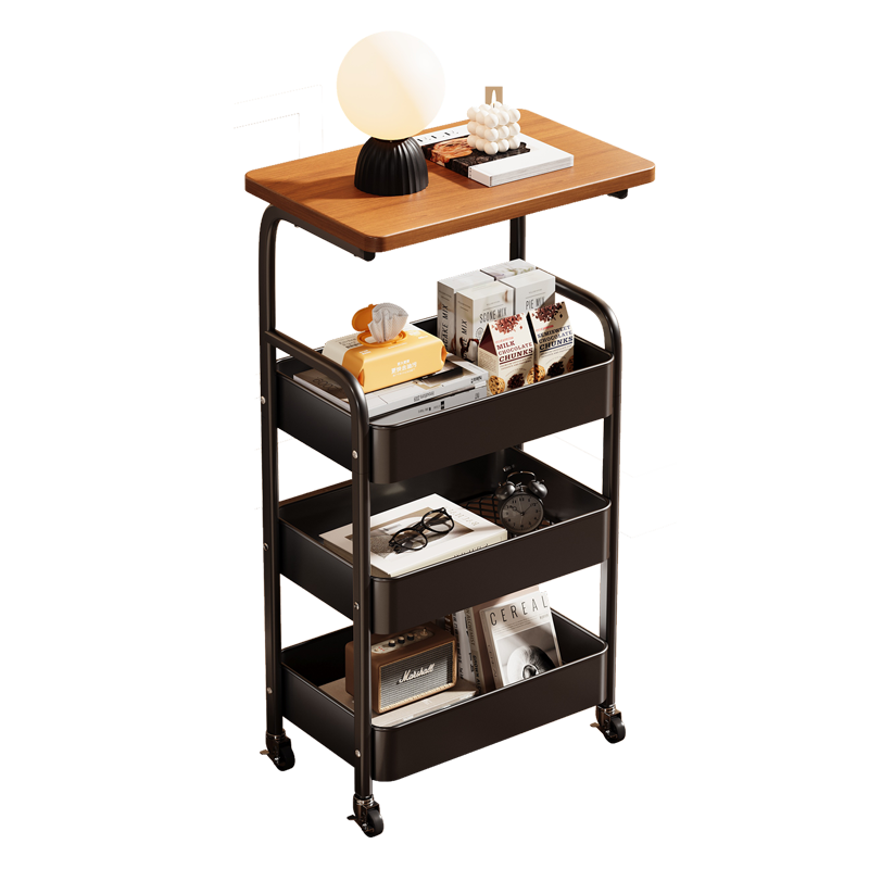 Shanshan Wooden Storage Rack Floor Small Trolley Living Room Snack Rack Kitchen Storage Rack Mobile Multi-layer Storage Rack Small Side Table